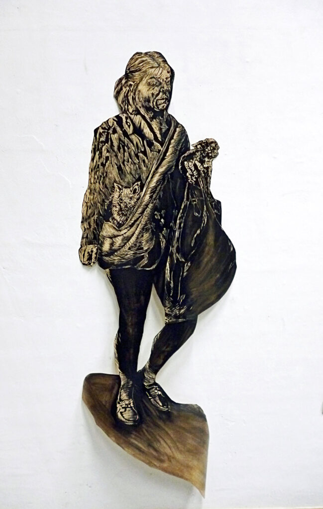 Frauchen-oder-Herrin,-2014,-190-x-75-cm,-Linoleum,-Ölfarbe