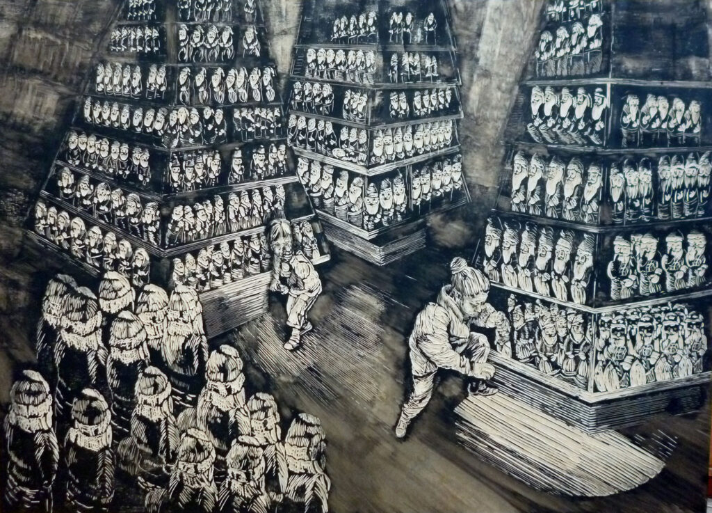 Ho-ho-ho,-2013,-137-x-190-cm,-Linoleum,-Linoldruckfarbe