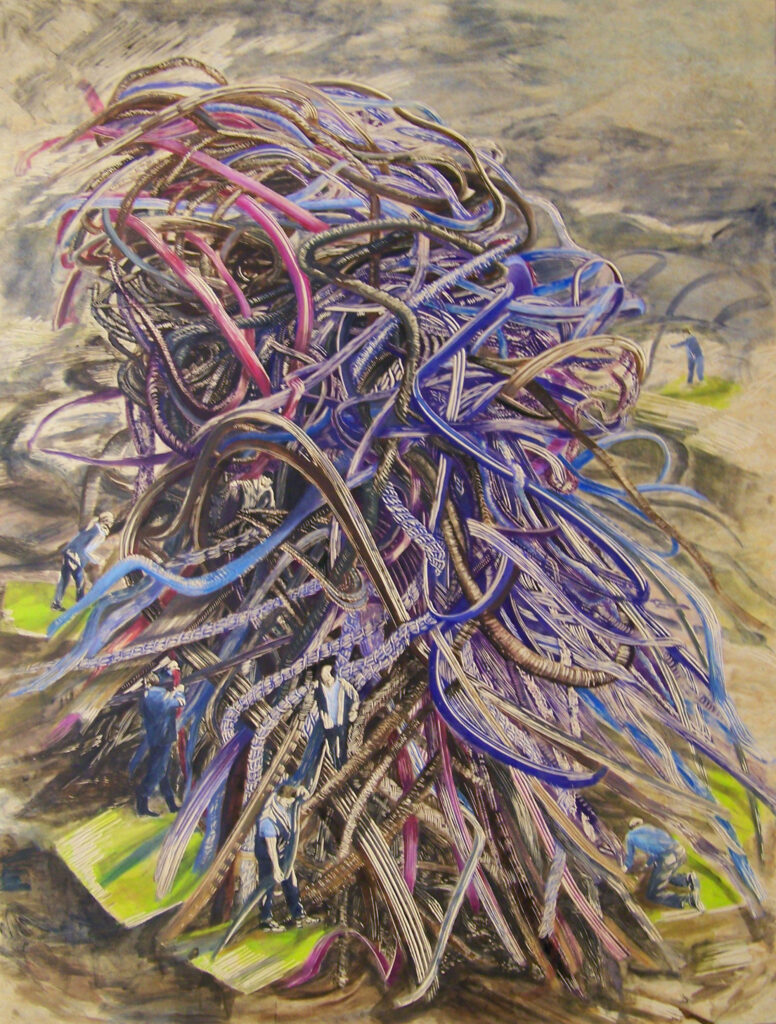 Musen-im-Kopf,-2016,-196-x-148-cm,-Linolschnitt-Alkydfarbe