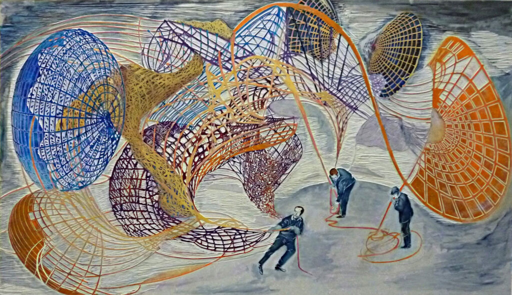 Network-artists,-2015,-116-x-200-cm,-Linoleum,-Alkydfarbe