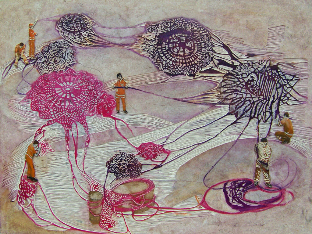 Networking,-2014,-85-x-113,5-cm,-Linoleum,-Alkydfarbe