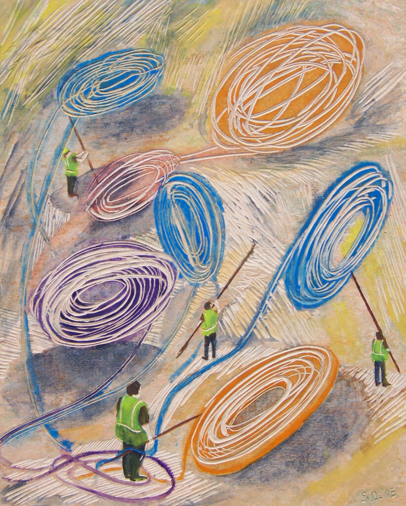 Rollenspiele,-2015,-44-x-36-cm-(gerahmt),-Linolschnitt,-Alkydfarbe