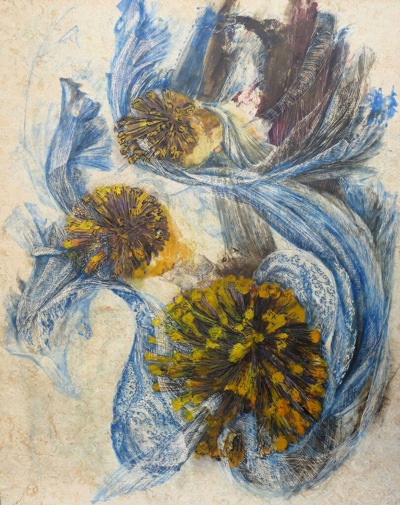 Wirbel II, 2025, 100 x 80 cm, Linolschnittrelief/ Alkydfarbe