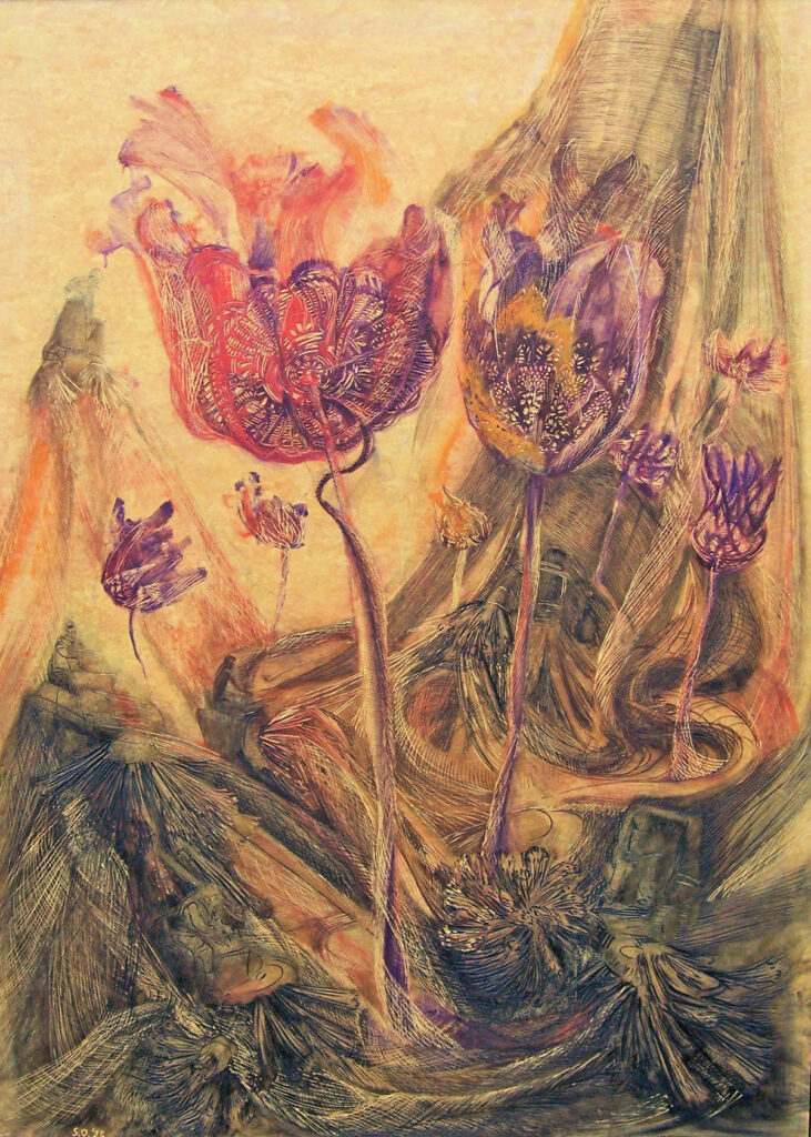 Standfest, 2025 110 x 81 cm, Linolschnittrelief/ Alkydfarbe