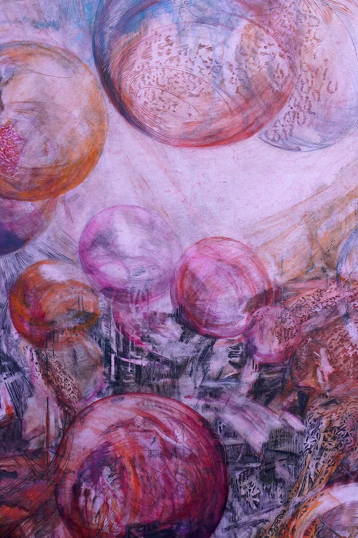 Aussschnitt aus Die Hoffnung...stirbt zuletzt, 2026, 190 x 148 cm, Linolschnittrelief /Alkydfarbe