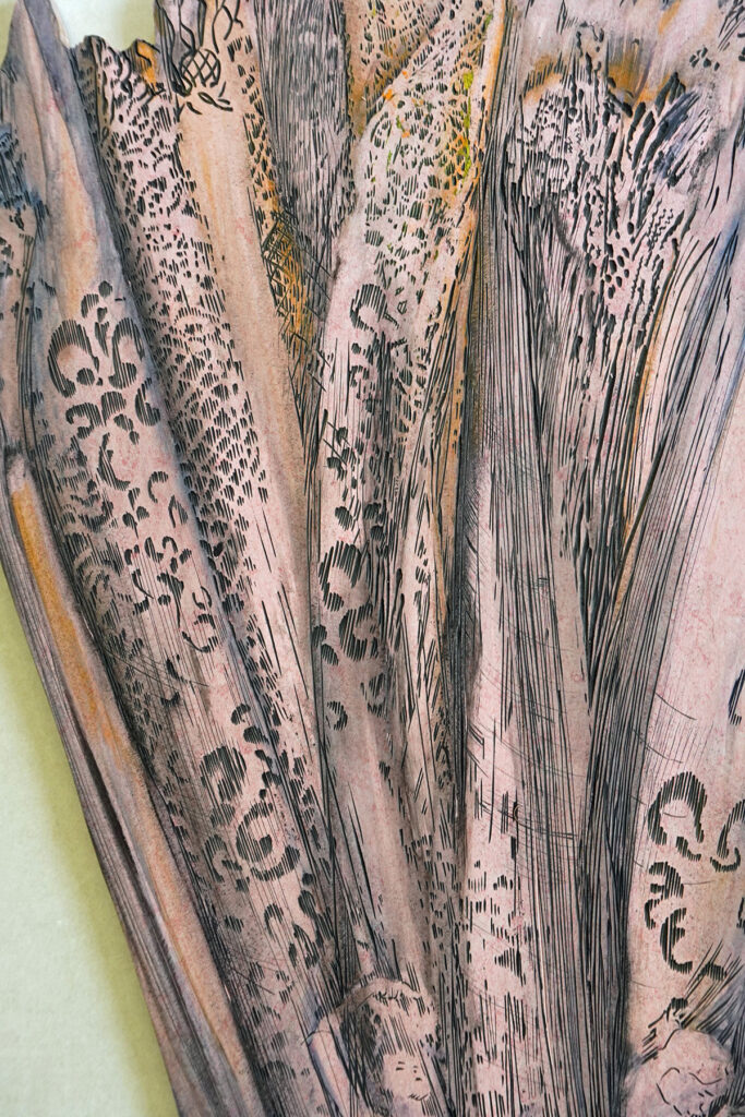 Ausschnitt aus Woher-Wohin? , 2026, 110 x 46 cm, Linolschnittrelief /Alkydfarbe