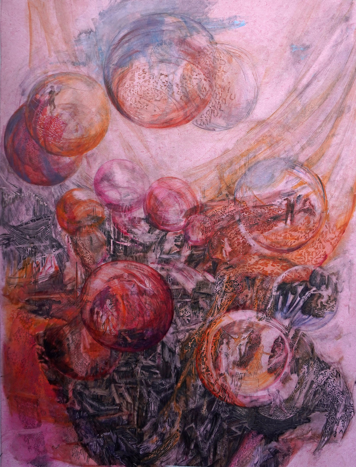 Die Hoffnung...stirbt zuletzt, 2026, 190 x 148 cm, Linolschnittrelief /Alkydfarbe