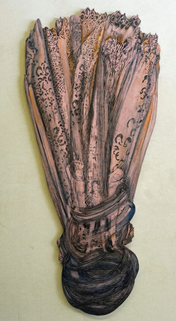Woher-Wohin? , 2026, 110 x 46 cm, Linolschnittrelief /Alkydfarbe