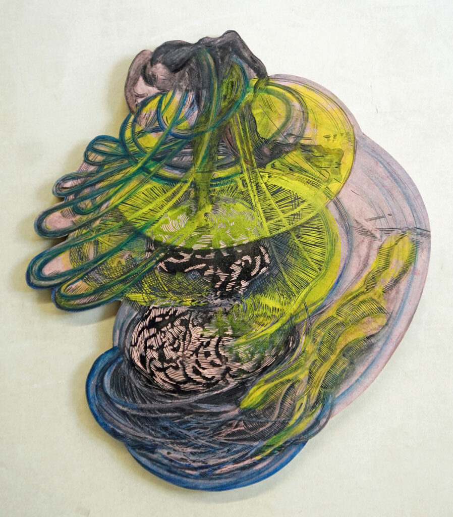 Woher-Wohin?, 2026, 58 x 52 cm, Linolschnittrelief /Alkydfarbe